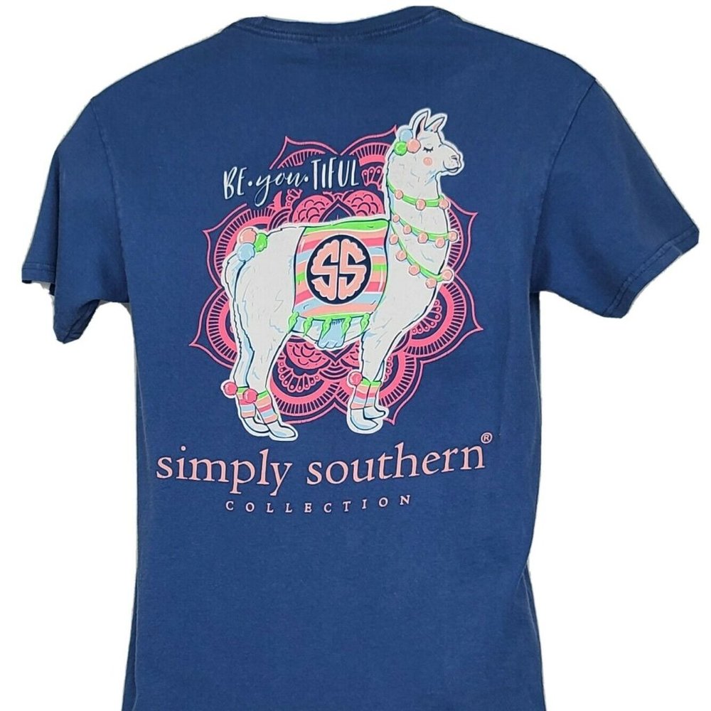 Dark Blue Simply Southern Llama Women's SZ:S Shirt